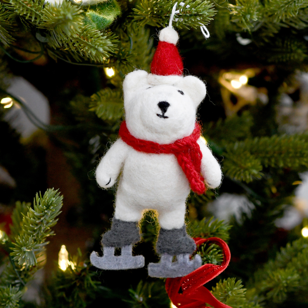 Felt Polar Bear Christmas Ornament