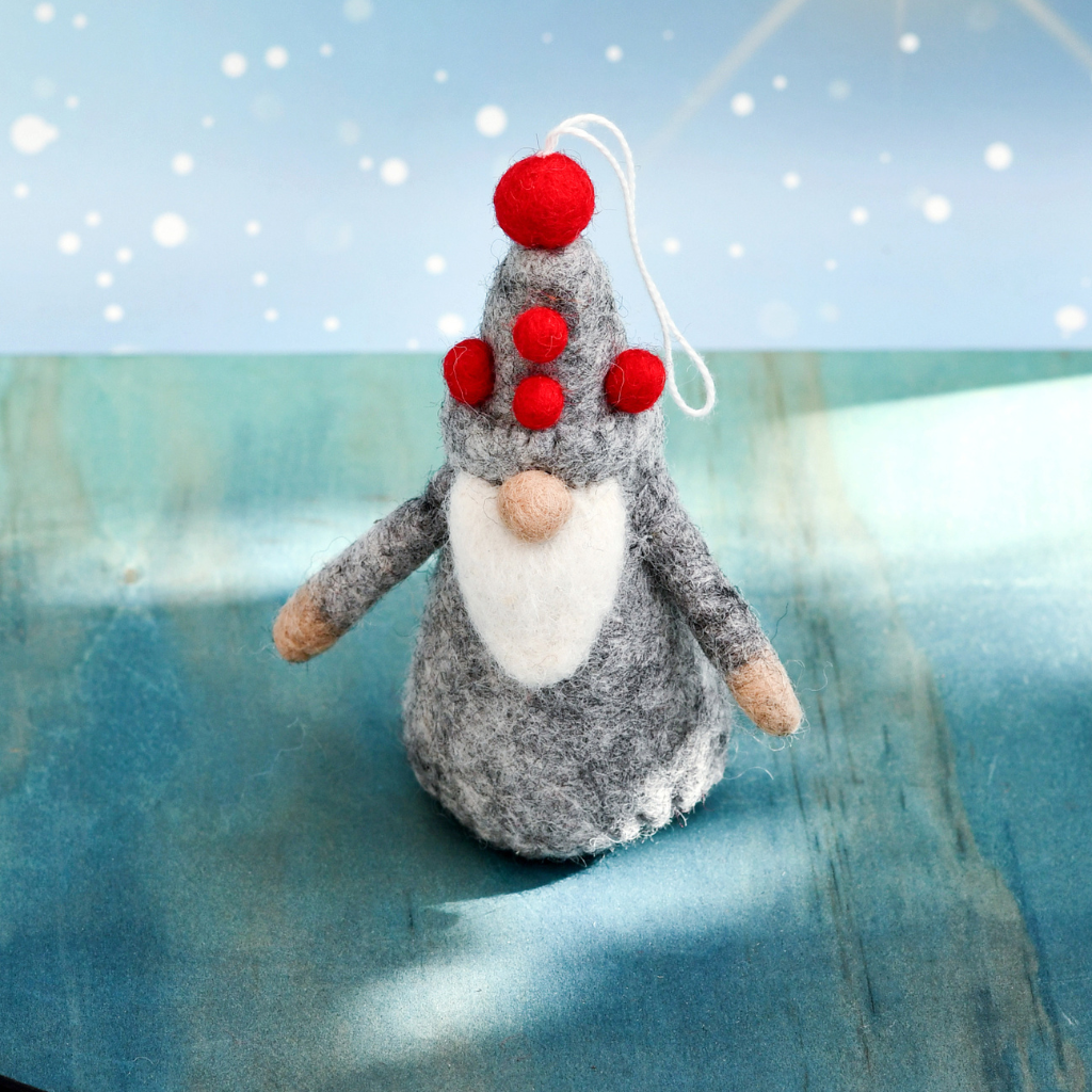 Felt Grey Gnome Christmas Ornament