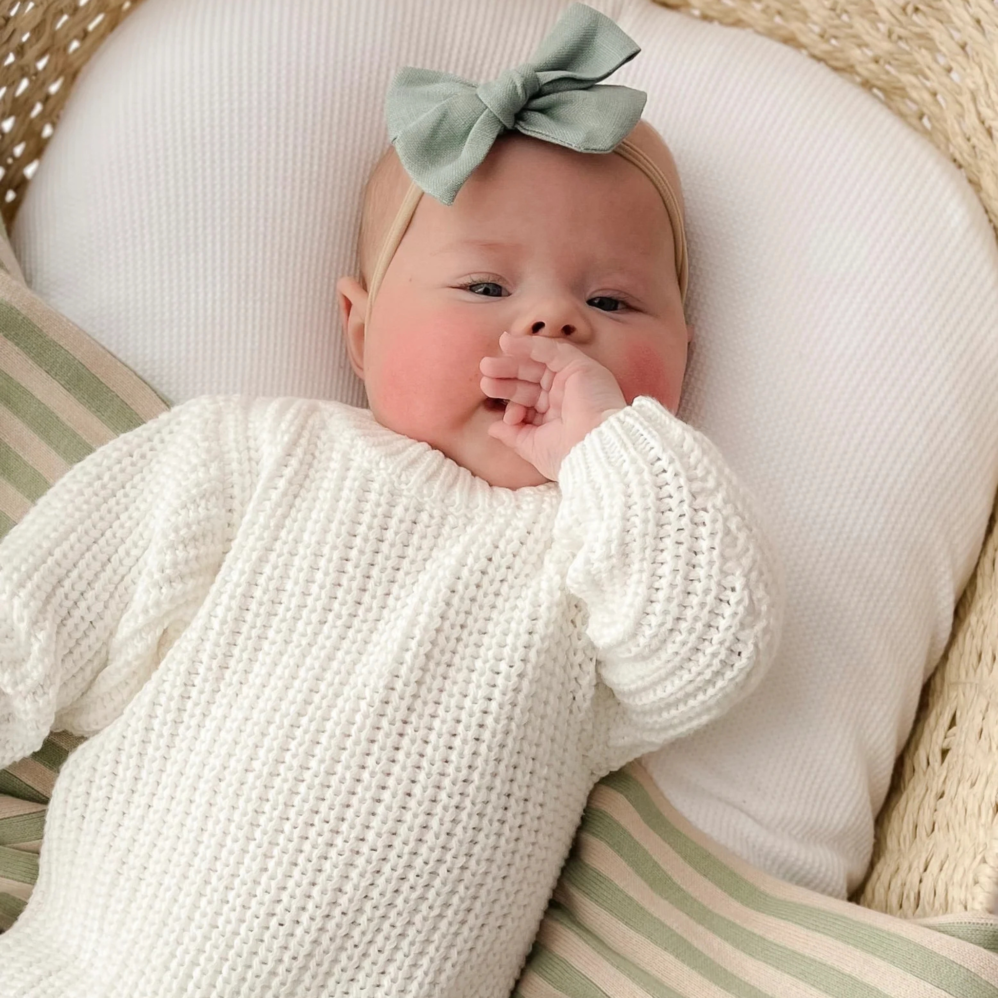 Linen Baby Bow Headband - Teal