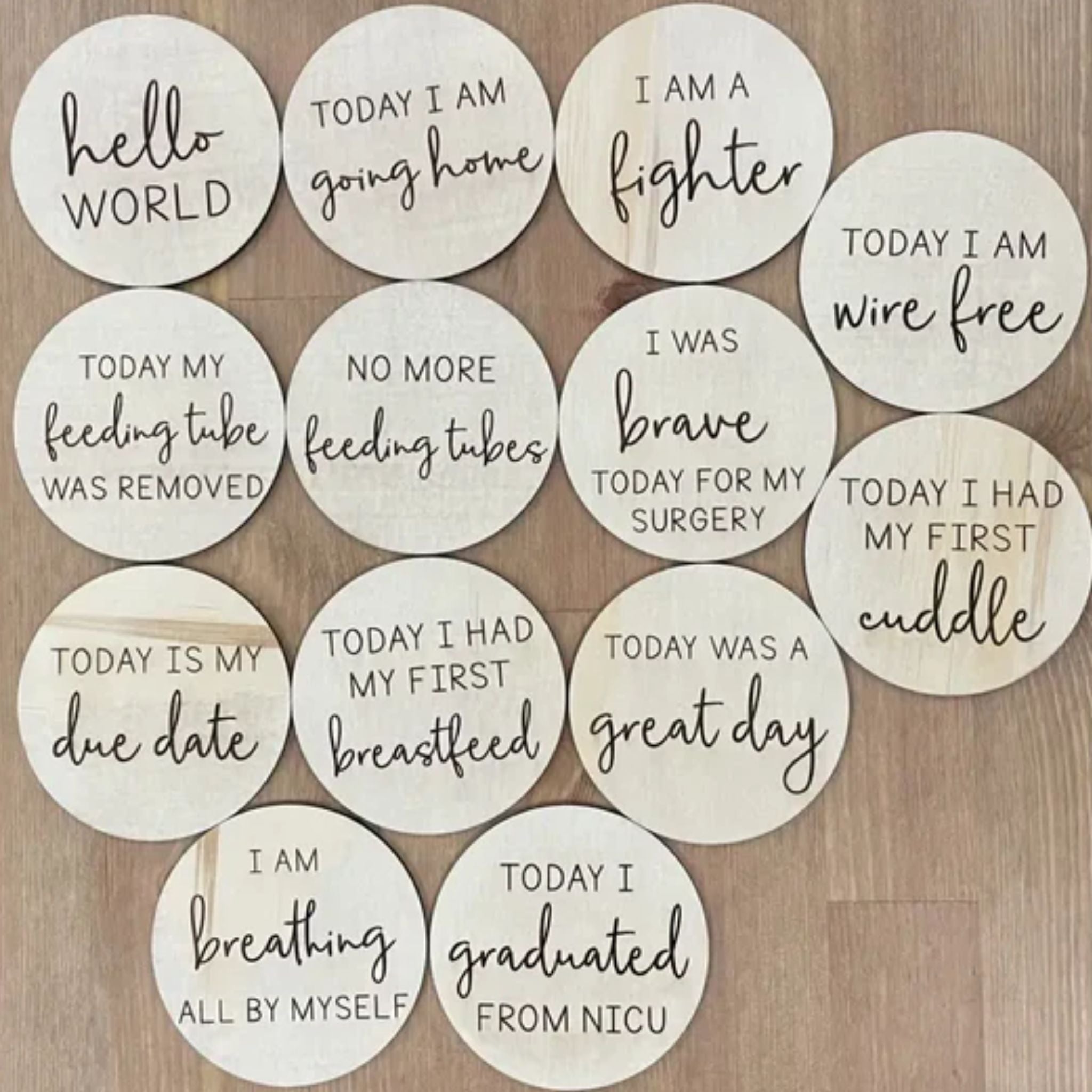 Premature Baby & NICU Wooden Milestone Plaque Set (13 Discs)