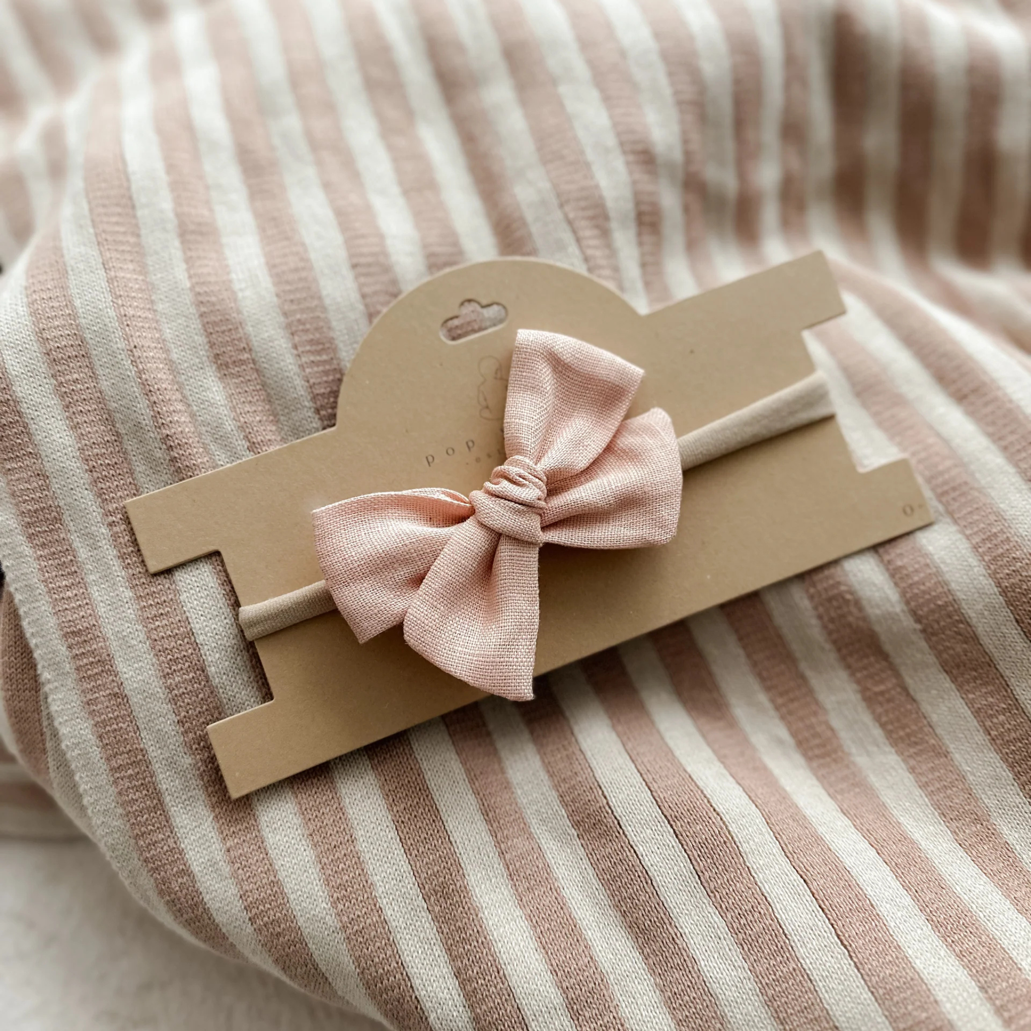 Linen Baby Bow Headband - Blush