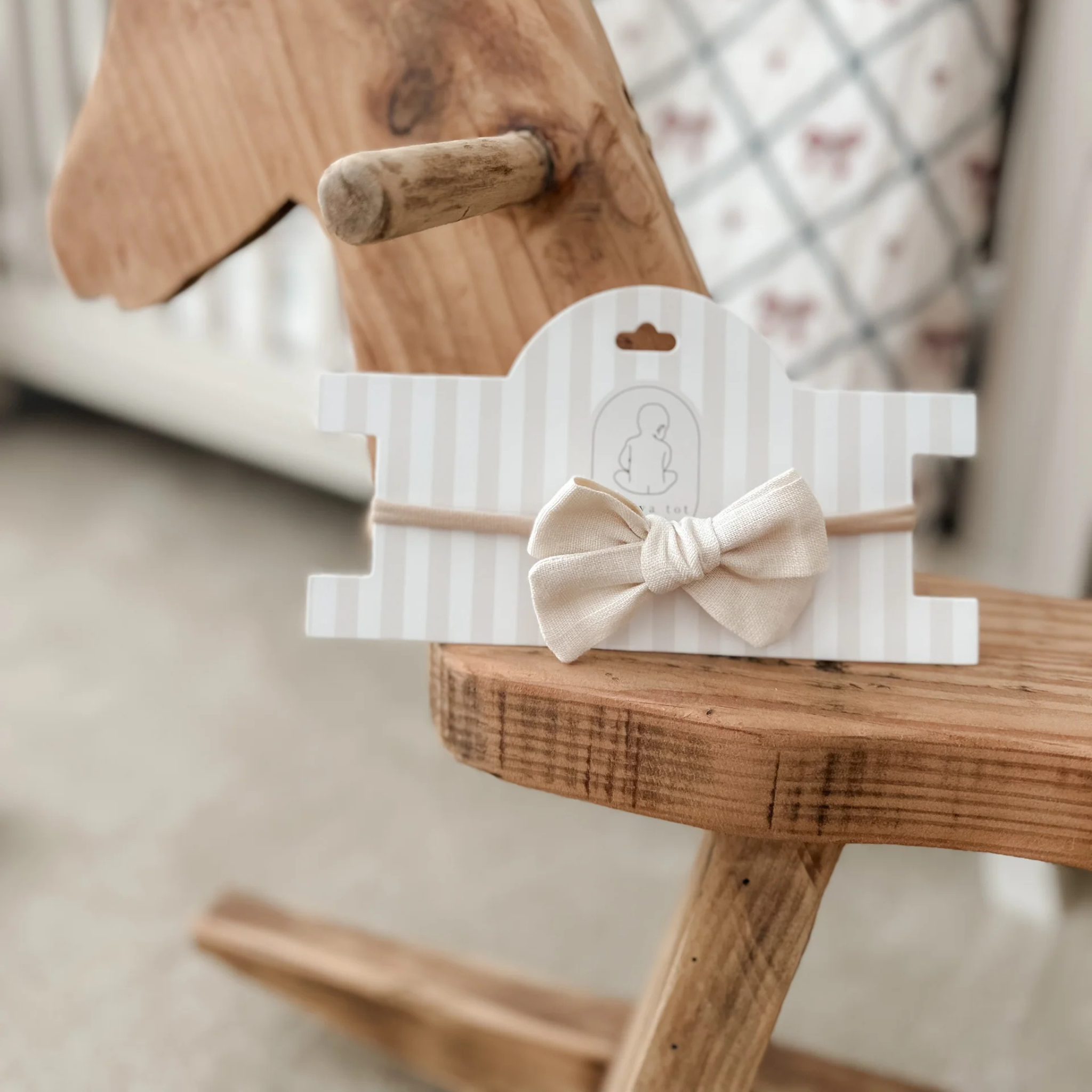 Linen Baby Bow Headband - Ivory