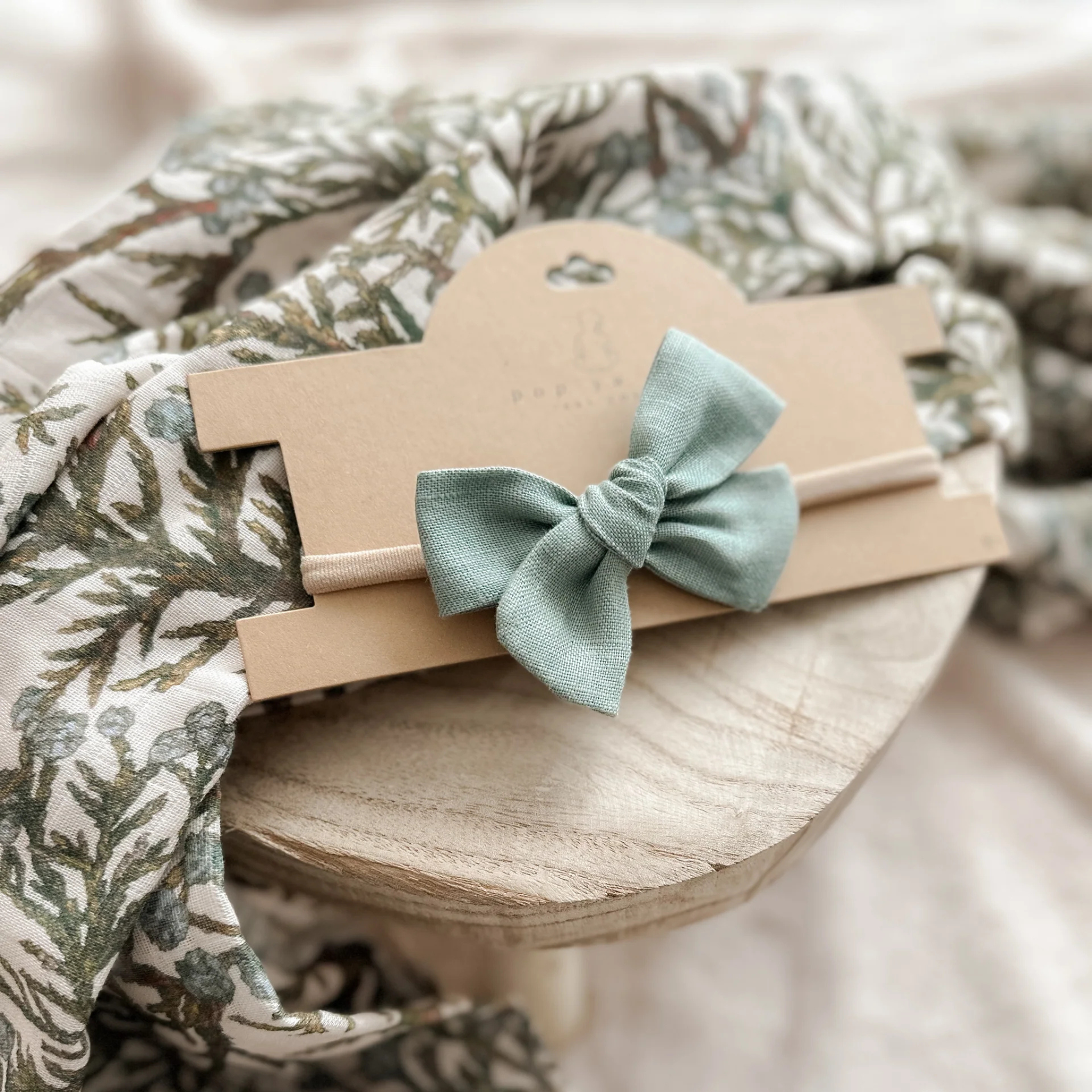 Linen Baby Bow Headband - Teal