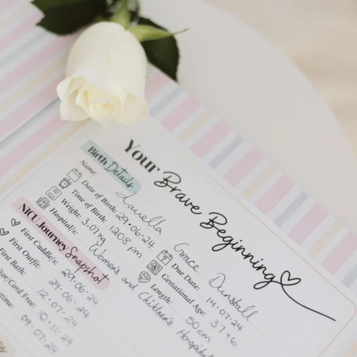 Brave Beginnings: NICU Birth Details Sticker