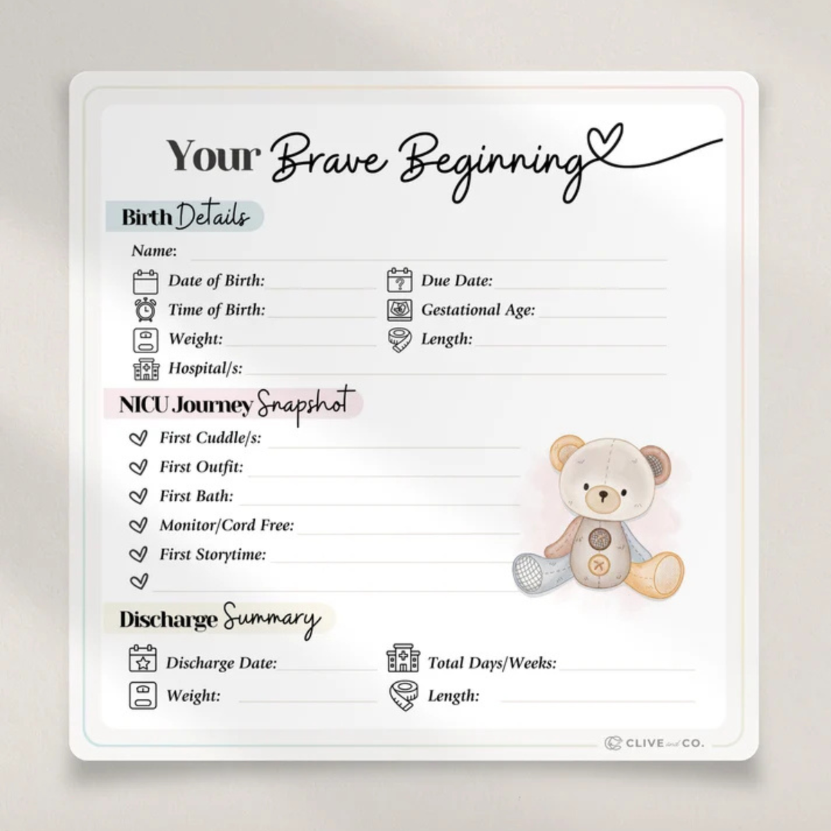 Brave Beginnings: NICU Birth Details Sticker
