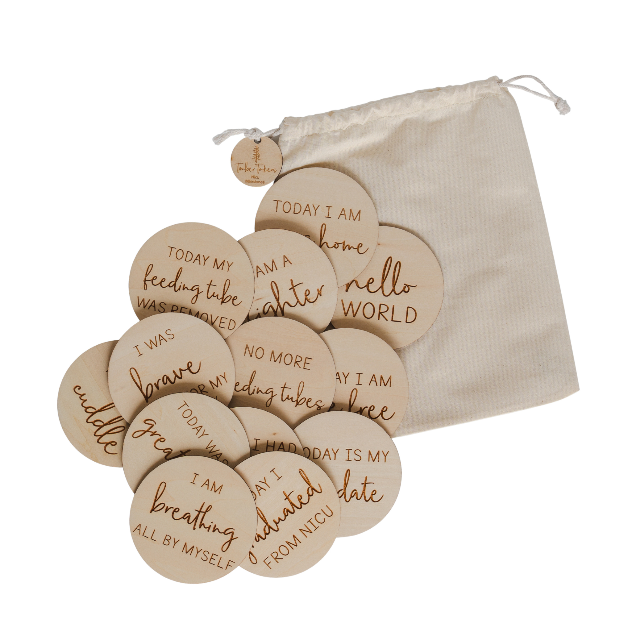 Premature Baby & NICU Wooden Milestone Plaque Set (13 Discs)